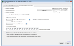 ACA 1095 Reporting - Import Screen